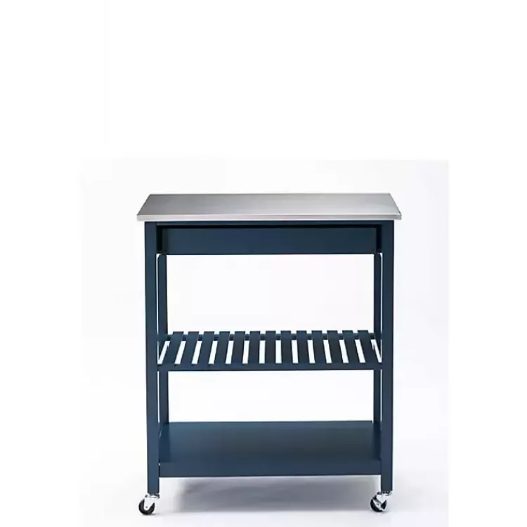 Kirklands Home Kitchen Islands & Bar Carts|Navy Wood and Stainless Steel Top Kitchen Cart Blue