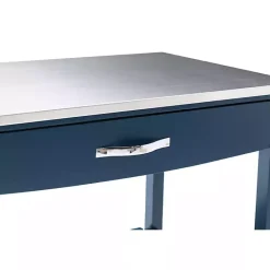 Kirklands Home Kitchen Islands & Bar Carts|Navy Wood and Stainless Steel Top Kitchen Cart Blue