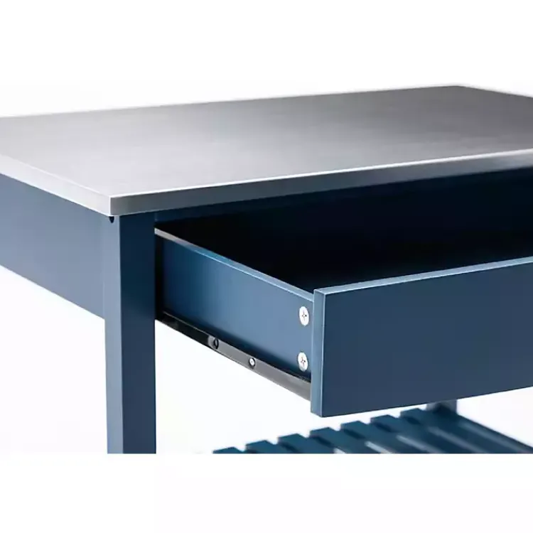 Kirklands Home Kitchen Islands & Bar Carts|Navy Wood and Stainless Steel Top Kitchen Cart Blue