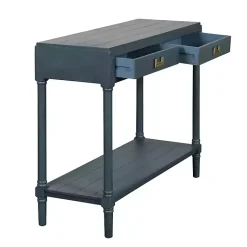 Kirklands Home Console Tables|Navy Wood 2-Drawer Layla Console Table Blue