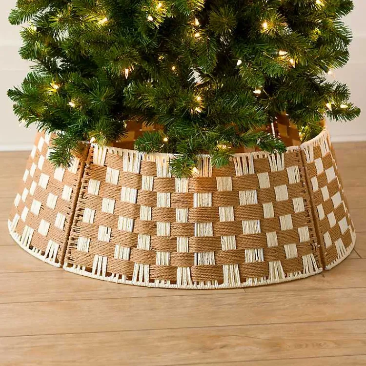 Outlet Neutral Checkered Christmas Tree Collar, 26 in. Christmas Tree Skirts & Collars