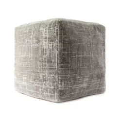 Sale Neutral Distressed Geo Ultra-Soft Pouf Poufs & Floor Cushions