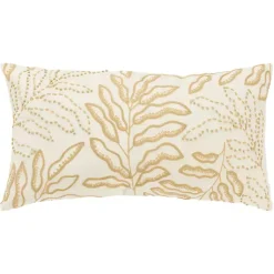 Clearance Neutral Embroidered Botanical Lumbar Pillow Pillows