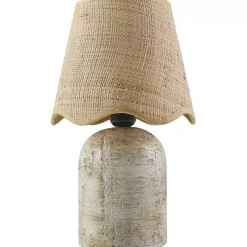 Kirklands Home Table Lamps|Neutral Faux Stone Table Lamp with Scalloped Shade Tan