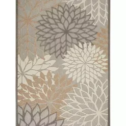 Kirklands Home Outdoor Rugs|Neutral Floral Burst Outdoor Area Rug, 5x7