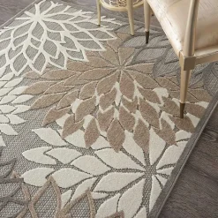 Kirklands Home Outdoor Rugs|Neutral Floral Burst Outdoor Area Rug, 5x7