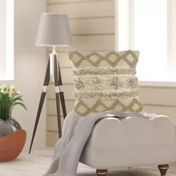 Discount Neutral Geometric Pom Pom Pillow Pillows