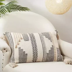 Online Neutral Geometric Stitch Lumbar Pillow Pillows