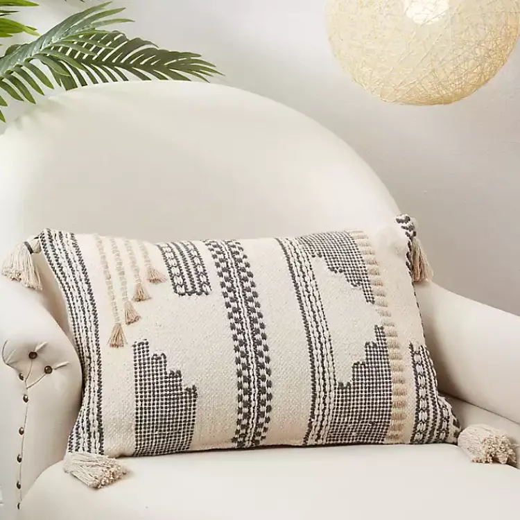 Online Neutral Geometric Stitch Lumbar Pillow Pillows