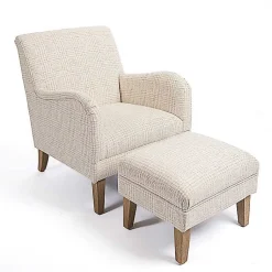 Kirklands Home Accent Chairs|Neutral Houndstooth 2-pc. Chair and Ottoman Set Tan