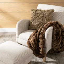 Kirklands Home Accent Chairs|Neutral Houndstooth 2-pc. Chair and Ottoman Set Tan