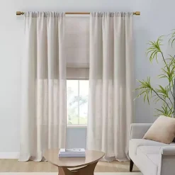 Kirklands Home Curtains & Drapes|Neutral Linen Blend Curtain Panel Set, 84 in Tan