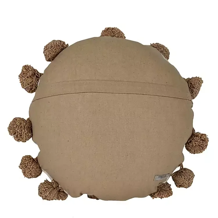 Outlet Neutral Soft Poms Round Throw Pillow Pillows