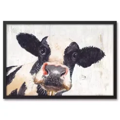 Kirklands Home Framed Art|Neutral Staring Cow Framed Canvas Art Print