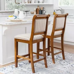 Kirklands Home Bar Stools & Counter Height Stools|Neutral Stripes Upholstered Emmy Counter Stool Tan