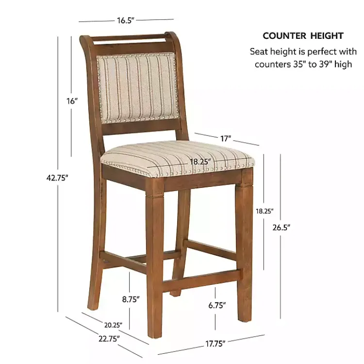 Kirklands Home Bar Stools & Counter Height Stools|Neutral Stripes Upholstered Emmy Counter Stool Tan