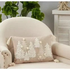 Clearance Neutral Tree Village Down Lumbar Pillow Christmas Pillows
