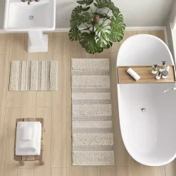 Kirklands Home Bathroom Rugs|Neutral Tufted Stripes Woven Bath Runner Brown