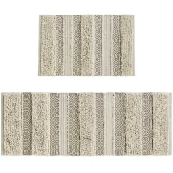 Kirklands Home Bathroom Rugs|Neutral Tufted Stripes Woven Bath Runner Brown