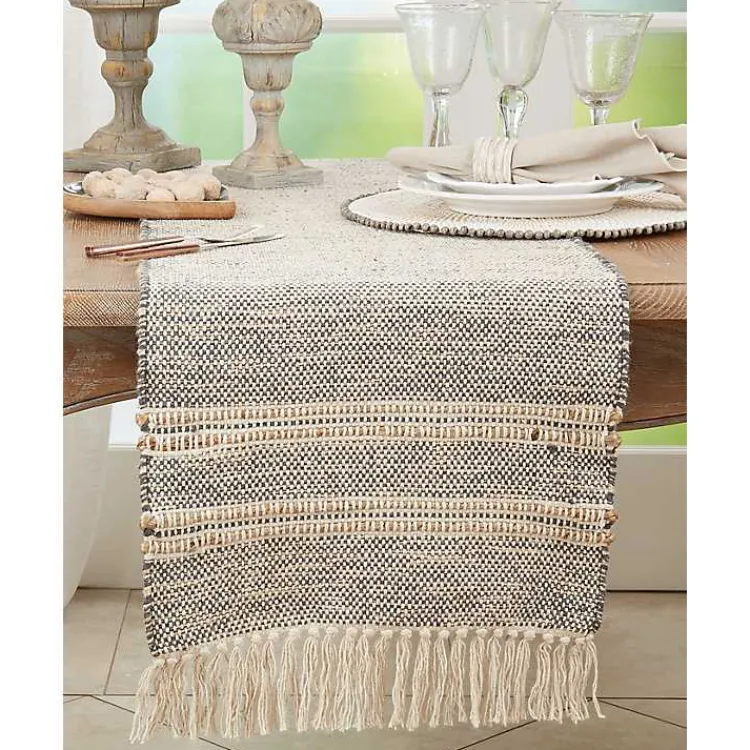 Kirklands Home Table Linens|Neutral Woven Tassel Table Runner