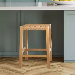 Kirklands Home Bar Stools & Counter Height Stools|Newport Natural Wood and Rattan Counter Stool Brown