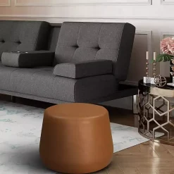 Kirklands Home Benches & Ottomans|Newton Carmel Faux Leather Thimble Ottoman Brown