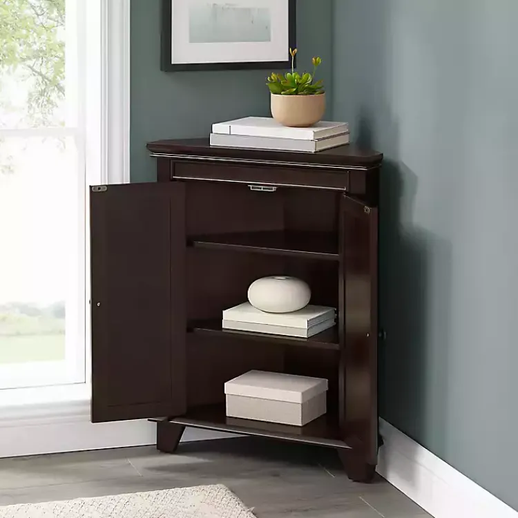 Kirklands Home Bathroom Furniture|Nikki Dark Wooden Corner Cabinet Brown