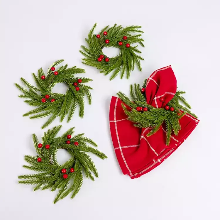 Outlet Norfolk Pine and Berry Napkin Rings, Set of 4 Christmas Dining & Entertaining