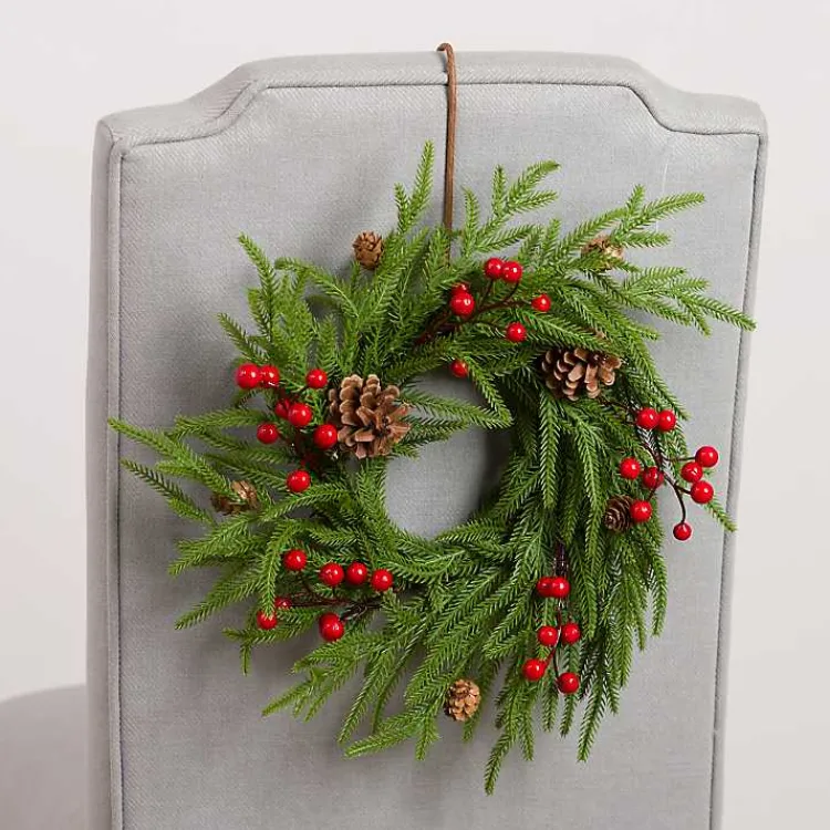 New Norfolk Pine Red Berry Mini Christmas Wreath Wreaths
