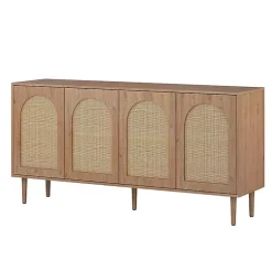 Kirklands Home Cabinets & Sideboards|Oak and Natural Rattan 4-Door Sideboard Brown