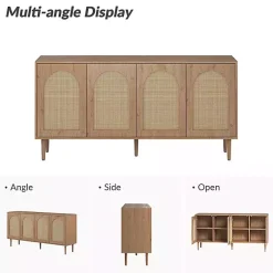 Kirklands Home Cabinets & Sideboards|Oak and Natural Rattan 4-Door Sideboard Brown