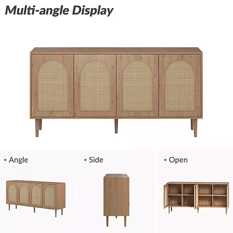 Kirklands Home Cabinets & Sideboards|Oak and Natural Rattan 4-Door Sideboard Brown