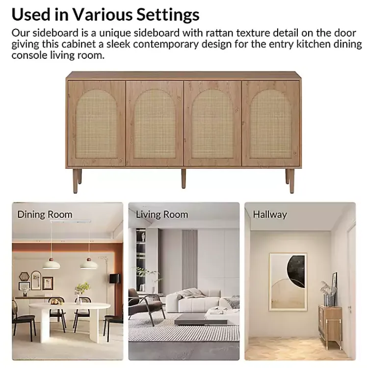 Kirklands Home Cabinets & Sideboards|Oak and Natural Rattan 4-Door Sideboard Brown