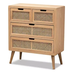 Kirklands Home Dressers & Chests|Oak and Rattan 4-Drawer Chest