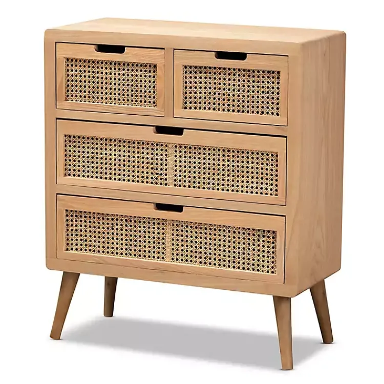 Kirklands Home Dressers & Chests|Oak and Rattan 4-Drawer Chest