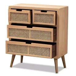 Kirklands Home Dressers & Chests|Oak and Rattan 4-Drawer Chest