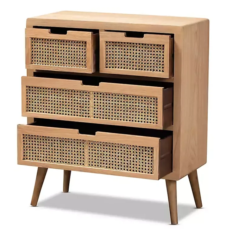 Kirklands Home Dressers & Chests|Oak and Rattan 4-Drawer Chest