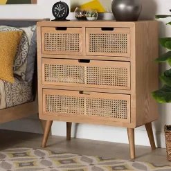 Kirklands Home Dressers & Chests|Oak and Rattan 4-Drawer Chest
