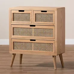 Kirklands Home Dressers & Chests|Oak and Rattan 4-Drawer Chest