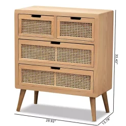 Kirklands Home Dressers & Chests|Oak and Rattan 4-Drawer Chest