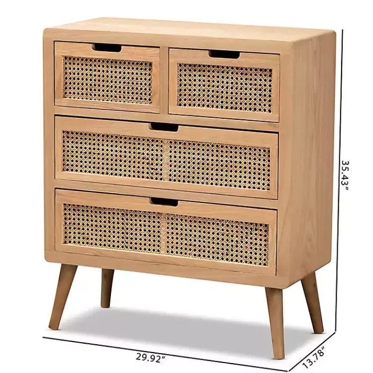 Kirklands Home Dressers & Chests|Oak and Rattan 4-Drawer Chest