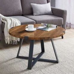 Kirklands Home Coffee Tables|Oak Urban Rustic Round Coffee Table Brown