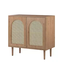 Kirklands Home Cabinets & Sideboards|Oak Wood and Arched Rat 2-Door Cabinet Tan