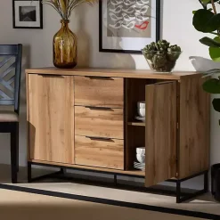 Kirklands Home Cabinets & Sideboards|Oak Wood and Metal Sideboard Buffet