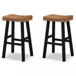 Kirklands Home Bar Stools & Counter Height Stools|Oak Wood Backless Cooper Bar Stools, Set of 2 Brown