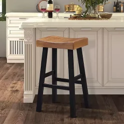 Kirklands Home Bar Stools & Counter Height Stools|Oak Wood Backless Cooper Bar Stools, Set of 2 Brown