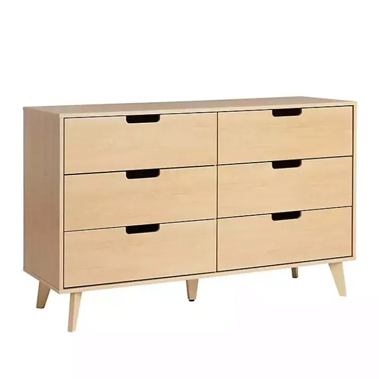 Kirklands Home Dressers & Chests|Oak Wood Simple Grooved Handle 6-Drawer Dresser Tan