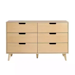 Kirklands Home Dressers & Chests|Oak Wood Simple Grooved Handle 6-Drawer Dresser Tan
