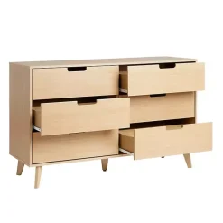 Kirklands Home Dressers & Chests|Oak Wood Simple Grooved Handle 6-Drawer Dresser Tan