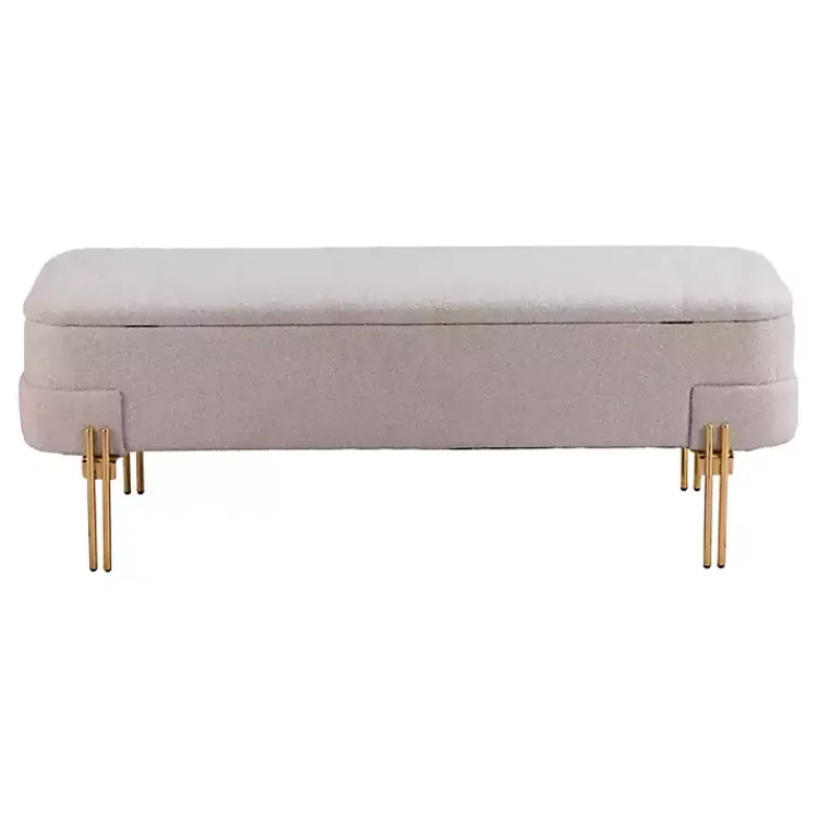 Kirklands Home Benches & Ottomans|Oatmeal Shearling Upholstered Storage Bench Tan